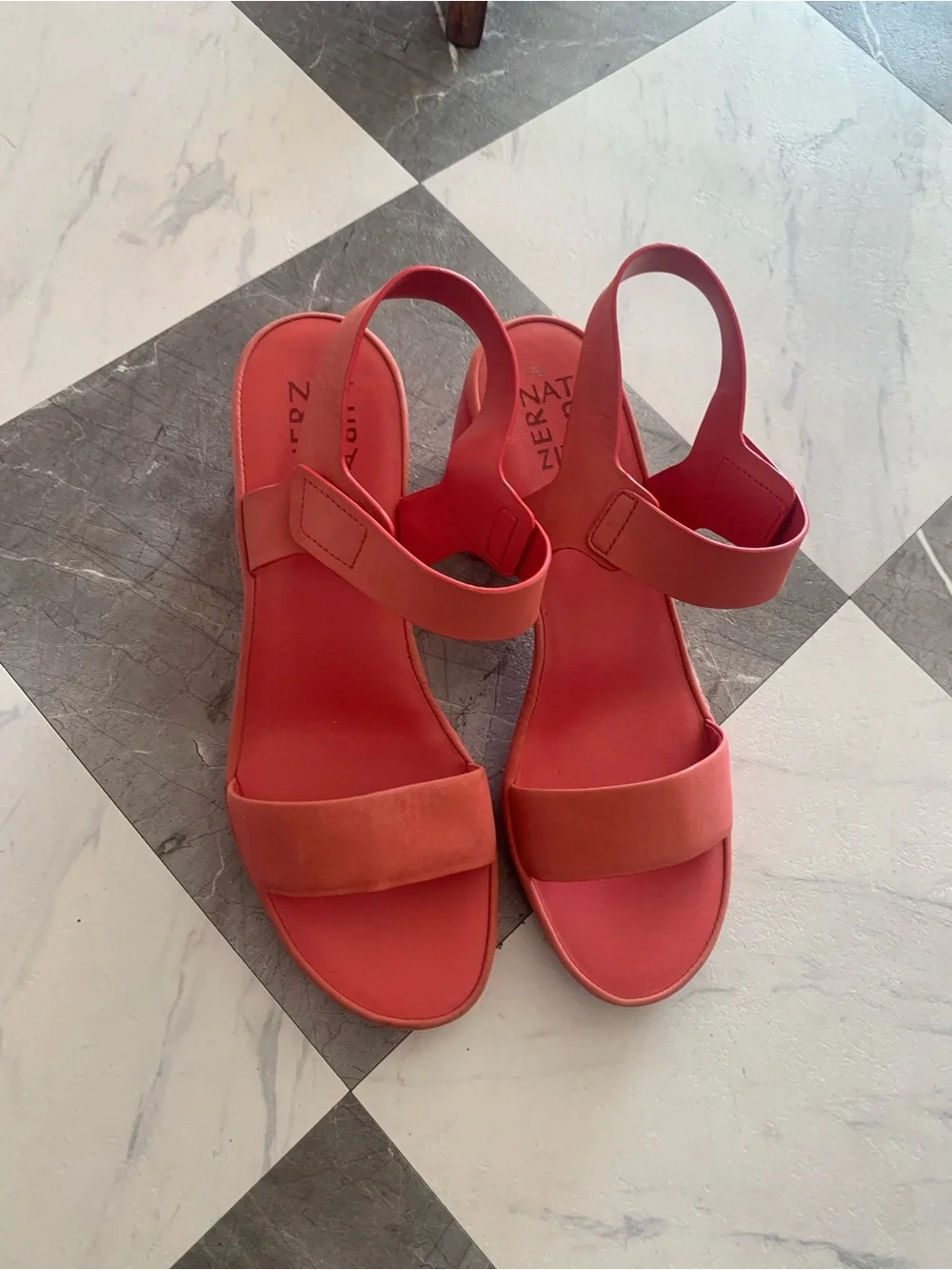 Naturalizer Coral-Red Block Heel Sandals